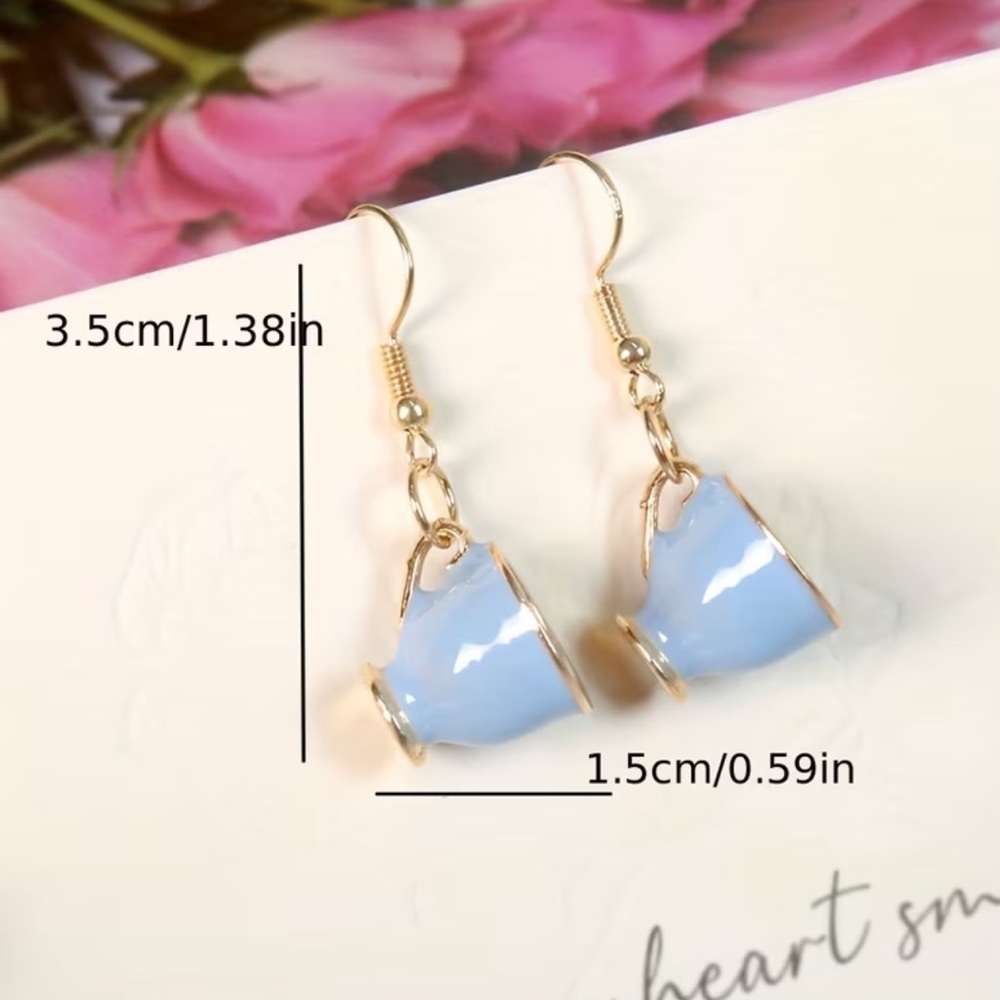 New Elegant Gold and Blue Cup Earrings A3-116 - Picture 5 of 5